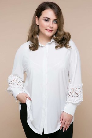 Tatiana: Блуза с кружевом на рукавах ЛЮКС бежевая - фото 1