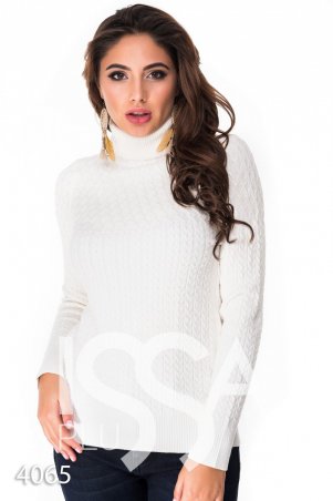 ISSA PLUS: Белый полуоблегающий свитер с высоким горлом в мелкий вязаный рисунок 4065_белый - фото 1