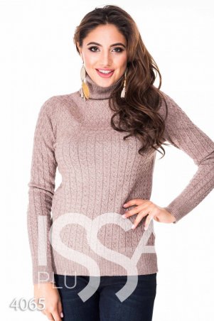 ISSA PLUS: Коричневый полуоблегающий свитер с высоким горлом в мелкий вязаный рисунок 4065_коричневый - фото 1