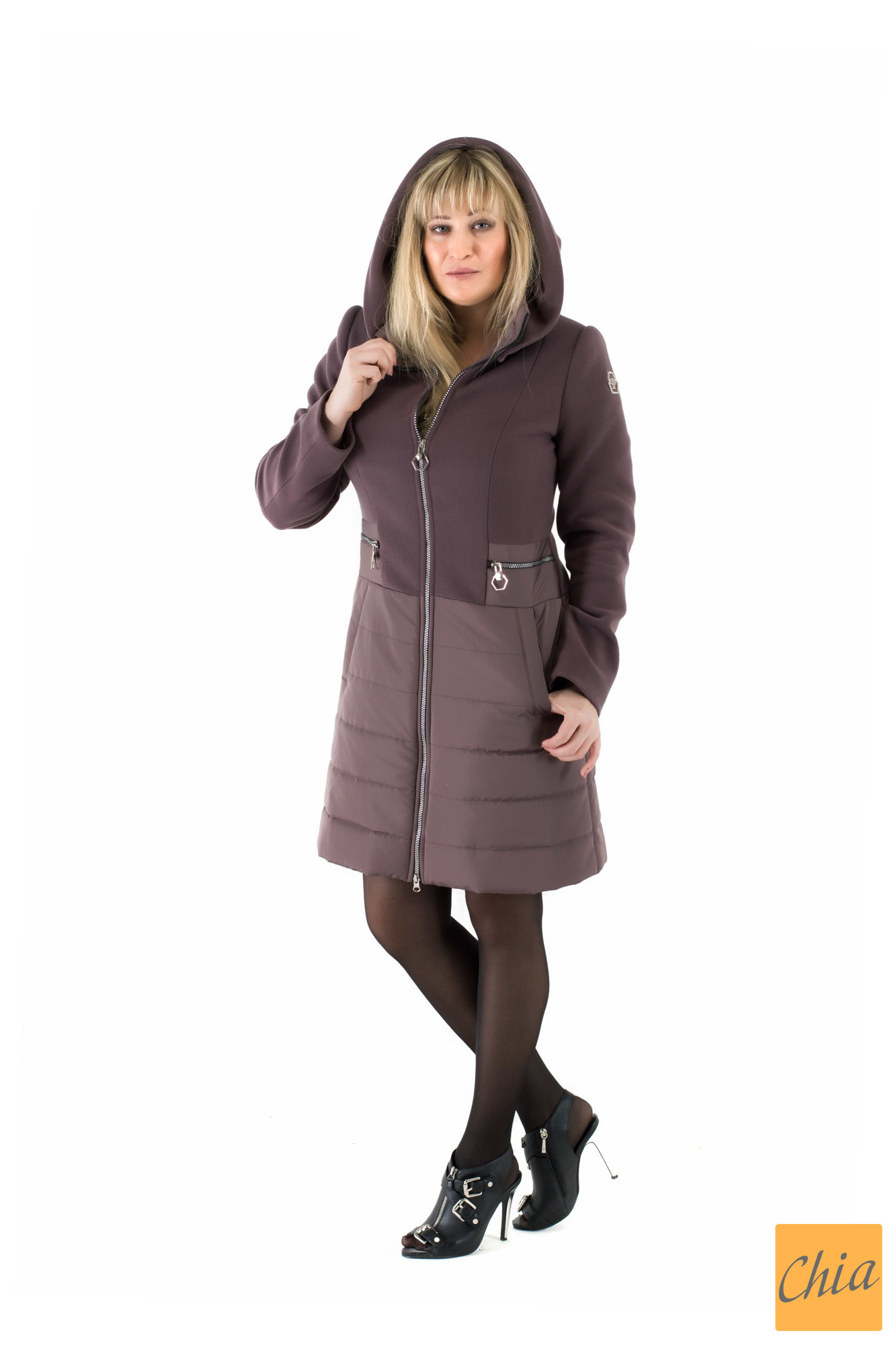 Пальто комбинированное женское осень-весна «ODRI» (цвет шоколадный)