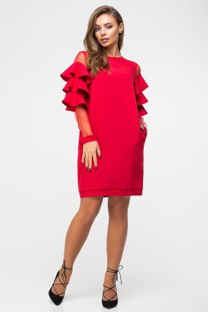 Itelle: Нарядне плаття червоного кольору з воланами на рукавах Мадлін 5967 - фото 1