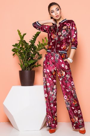 A-Dress: Велюровый костюм цвета марсала с цветочным принтом 80231 - фото 1
