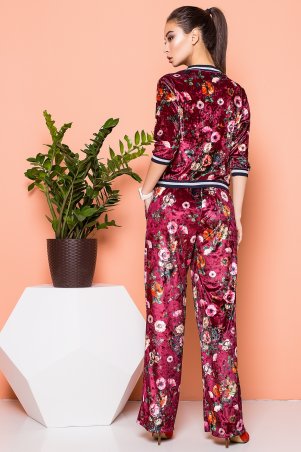 A-Dress: Велюровый костюм цвета марсала с цветочным принтом 80231 - фото 2
