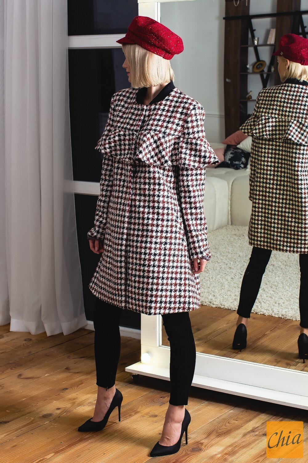 Пальто 215502 черно-белый