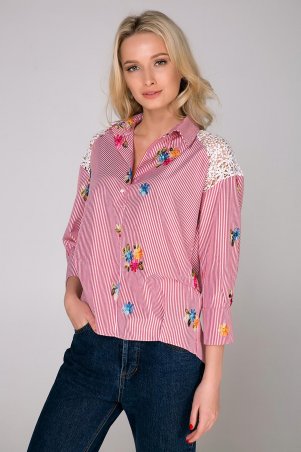 Zefir: Рубашка в полоску с цветами NINA розовая - фото 2
