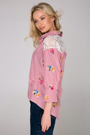 Zefir: Рубашка в полоску с цветами NINA розовая - фото 3