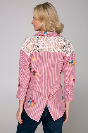 Zefir: Рубашка в полоску с цветами NINA розовая - фото 4