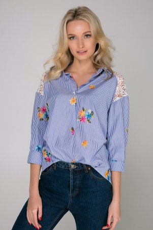 Zefir: Рубашка в полоску с цветами Nina голубая - фото 1