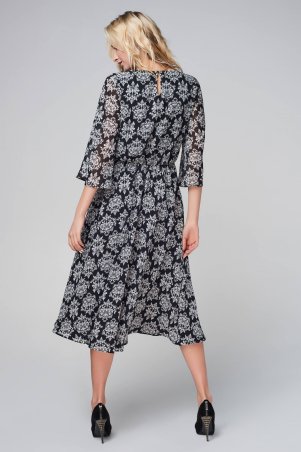 Marterina: Платье-полусолнце с расклешенным рукавом из черно-белого шифона K09P87SF57 - фото 3