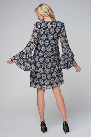 Marterina: Платье-мини прямое с воланами по рукаву из черно-белого шифона K09P86SF57 - фото 3
