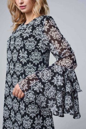 Marterina: Платье-мини прямое с воланами по рукаву из черно-белого шифона K09P86SF57 - фото 4