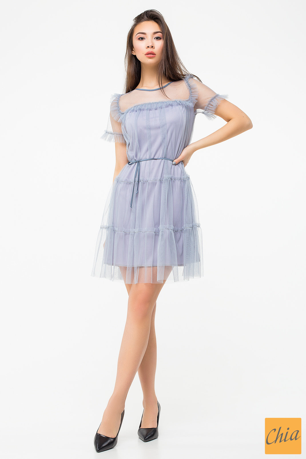 Легкое нарядное платье из сетки серого цвета Марина