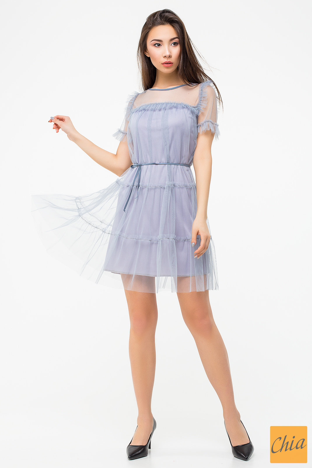 Легкое нарядное платье из сетки серого цвета Марина