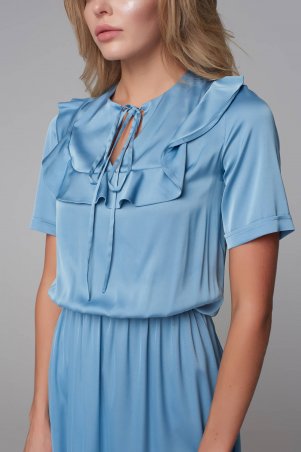 Marterina: Платье с кокеткой и коротким рукавом голубое K09P43R05 - фото 4