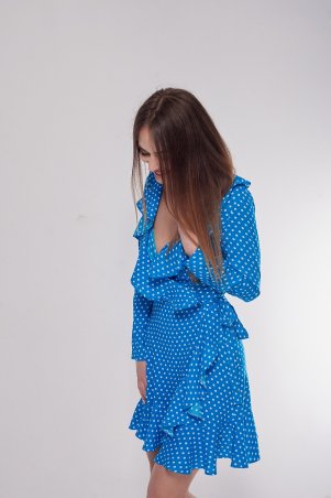 Lilo: Короткое голубое платье в горошек с рюшами 2417 - фото 3