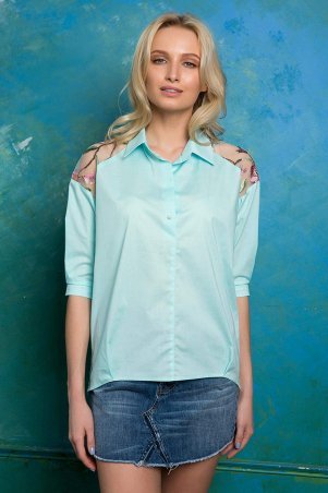 Zefir: Рубашка с кокеткой с вышивкой ALBA мятная - фото 2