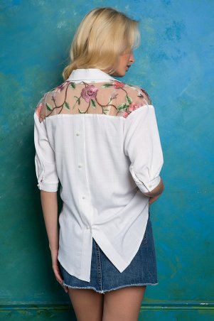 Zefir: Рубашка с кокеткой с вышивкой ALBA белая - фото 6