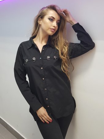 Paetka: Черная рубашка с люверсами и пирсингом 656 - фото 2