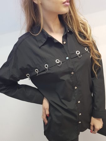 Paetka: Черная рубашка с люверсами и пирсингом 656 - фото 3