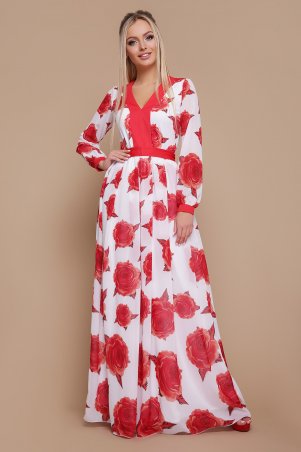 Glem: Роза красная платье Каролина д/р белый p42841 - фото 1
