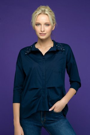 Zefir: Рубашка с декором из жемчуга TERY темно-синяя - фото 1