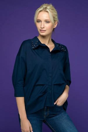 Zefir: Рубашка с декором из жемчуга TERY темно-синяя - фото 2