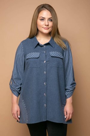 Tatiana: Удлиненная комбинированная рубашка ТВИКС синяя - фото 1