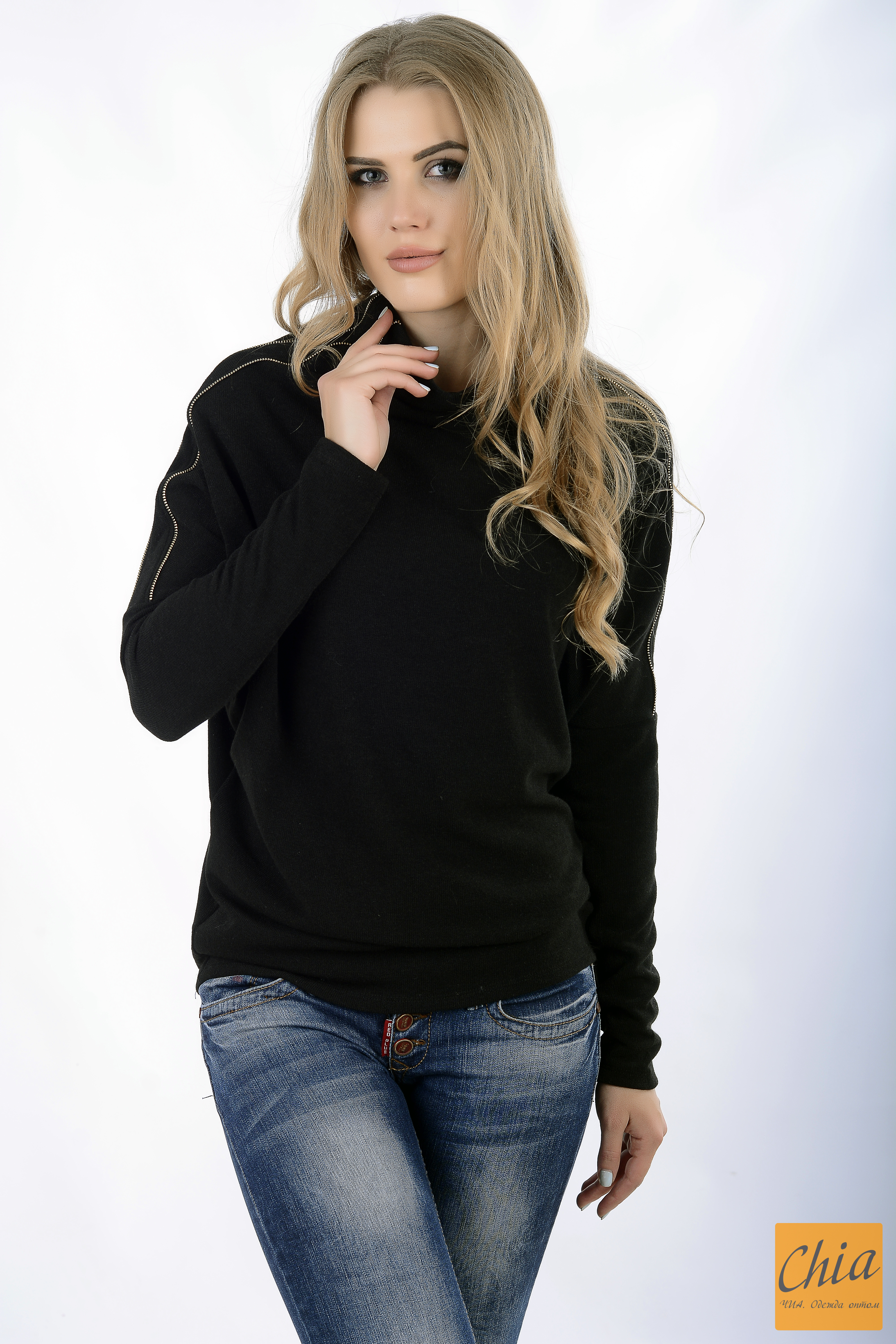 Свитер с молниями черный "BEST"