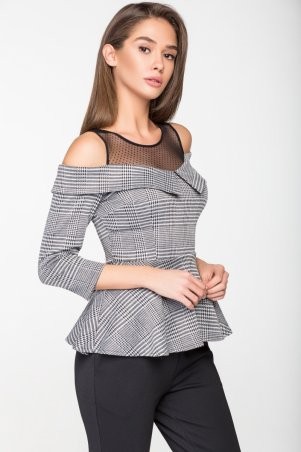 Серый жакет-баска в узор "лапка" Ме...