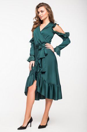 Itelle: Нарядне шовкове плаття смарагдового кольору Катрін 5137 - фото 3