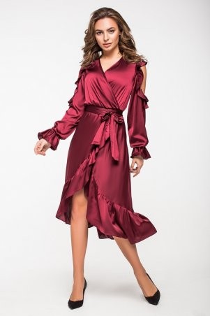 Itelle: Ошатне шовкове плаття кольору марсала Катрін 5136 - фото 2