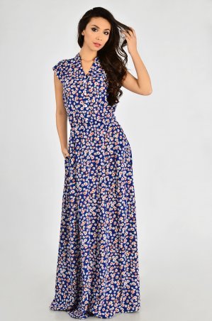 LiPar: Длинное Платье из штапеля Синее белая ромашка 674/2 белая ромашка - фото 1