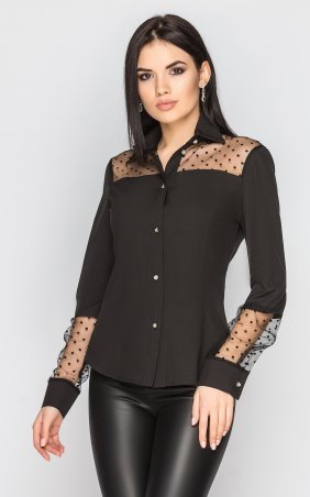 Santali: Рубашка с прозрачным рукавом (черная) 3890 - фото 4