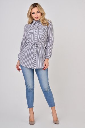 LiPar: Женская Рубашка тонкая полоска Серая Батал 2102 серый - фото 1