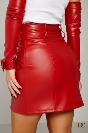 Domenica: Кожаная короткая юбка с ремнями на пряжках Р 2435 - фото 9