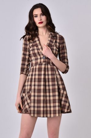LiPar: Платье с глубоким декольте в клетку Коричневое 3355 коричневый - фото 1