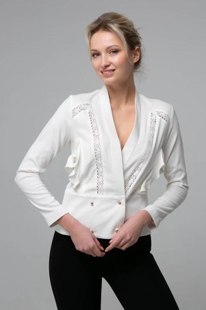Zefir: Короткая блуза со вставками из кружева TERI белая - фото 3