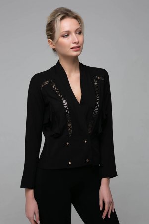 Zefir: Короткая блуза со вставками из кружева TERI черная - фото 1