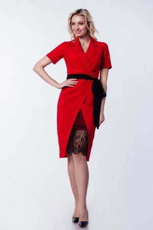 LiPar: Платье "на запах" с гипюровым клином Красное 3373 красный - фото 3