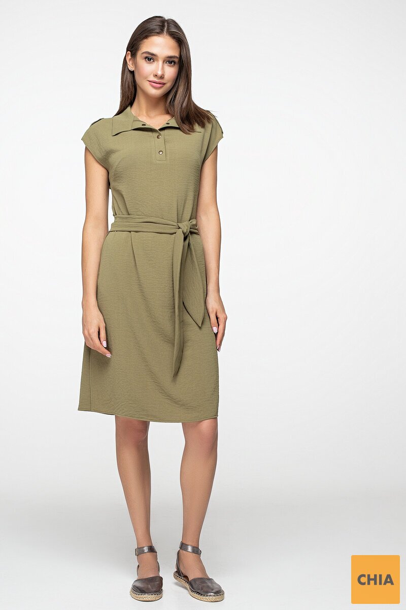 Платье-рубашка цвета хаки
