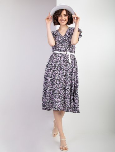 Eva Style: Легкое платье миди с рюшей и цветочным принтом 1346 - фото 1