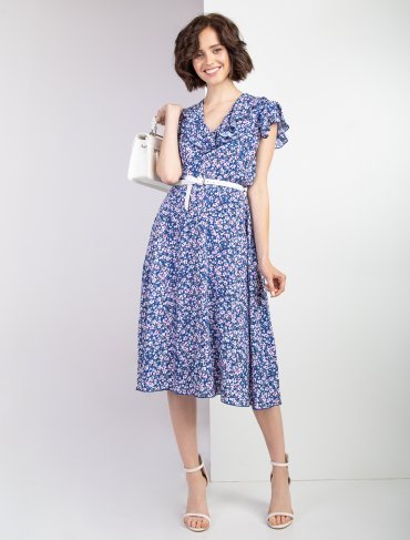 Eva Style: Легкое платье миди с рюшей и цветочным принтом 1346 - фото 4