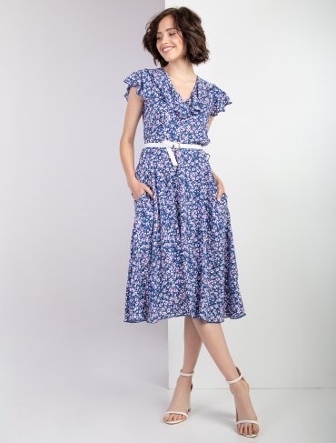 Eva Style: Легкое платье миди с рюшей и цветочным принтом 1346 - фото 5