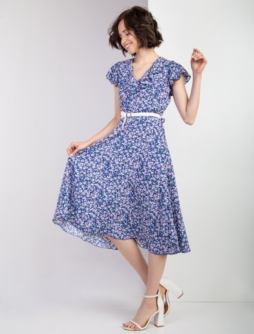 Eva Style: Легкое платье миди с рюшей и цветочным принтом 1346 - фото 6