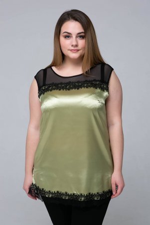 Tatiana: Атласная блуза с кружевом ТОНИ оливковая - фото 2