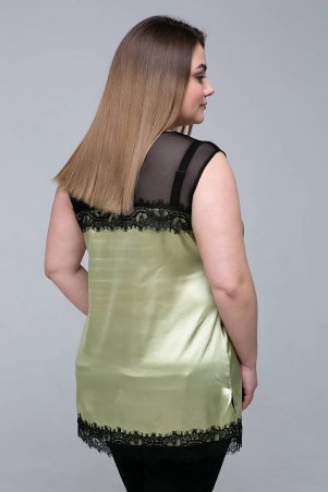 Tatiana: Атласная блуза с кружевом ТОНИ оливковая - фото 3