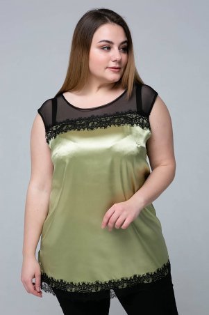 Tatiana: Атласная блуза с кружевом ТОНИ оливковая - фото 4