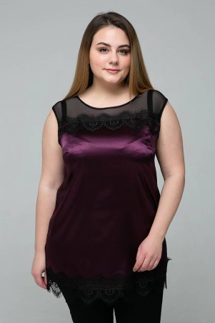 Tatiana: Атласная блуза с кружевом ТОНИ темно-сиреневая - фото 1