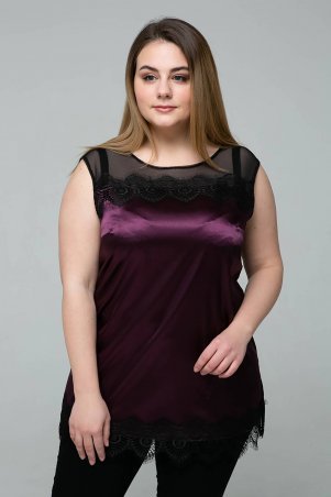 Tatiana: Атласная блуза с кружевом ТОНИ темно-сиреневая - фото 2