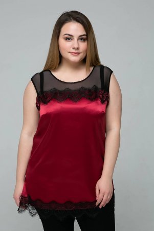 Tatiana: Атласная блуза с кружевом ТОНИ бордо - фото 1